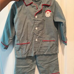 Sweet Dreams Green Checkered Pajama Set with Santa Patch